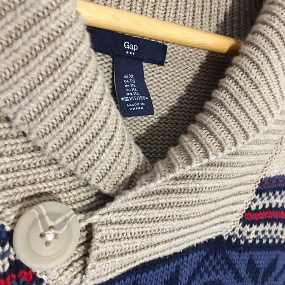 GAP Cotton Knit Fairisle Oatmeal brown XL - Picture 4 of 13